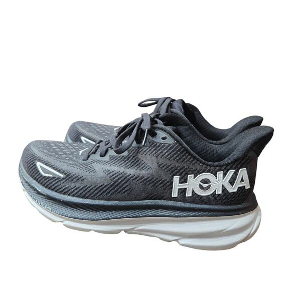 Hoka Clifton 9 running shoes in a black and white colorway women's 7.5 - Picture 3 of 9